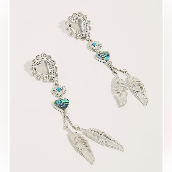 New Free People Cactus Flower Drop Earrings Silver Turquoise - Picture 1 of 8